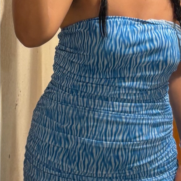 Blue and White Ruched Dress - Picture 6 of 6